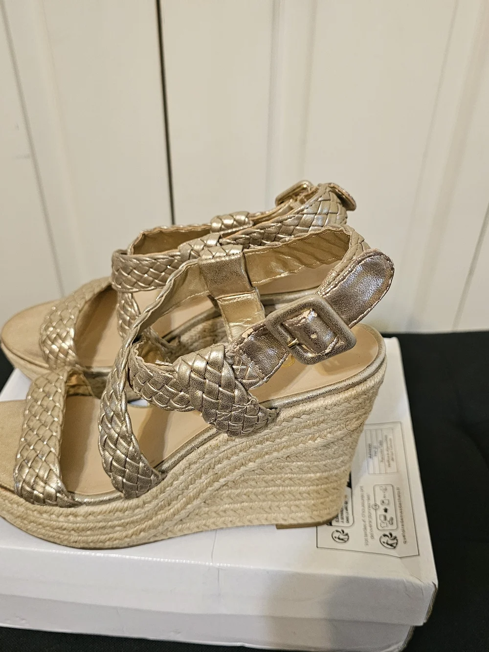 Unisa Gold Braided Slingback Wedge Sandals